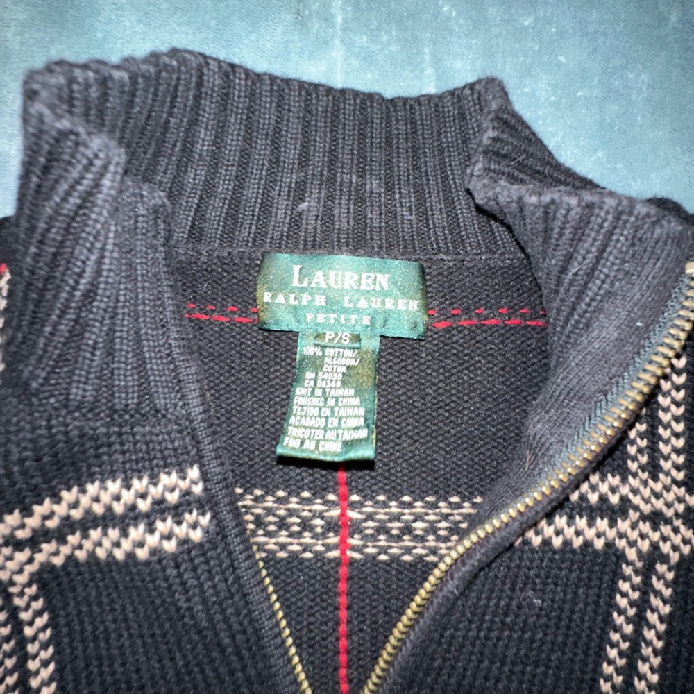 Ralph Lauren Black and Cream Checkered Sweater